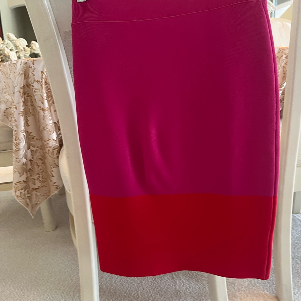 BCBGMaxAzria Pink and Red Pencil Skirt